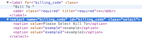 Image: Layout of select input html within browser's inspector tool