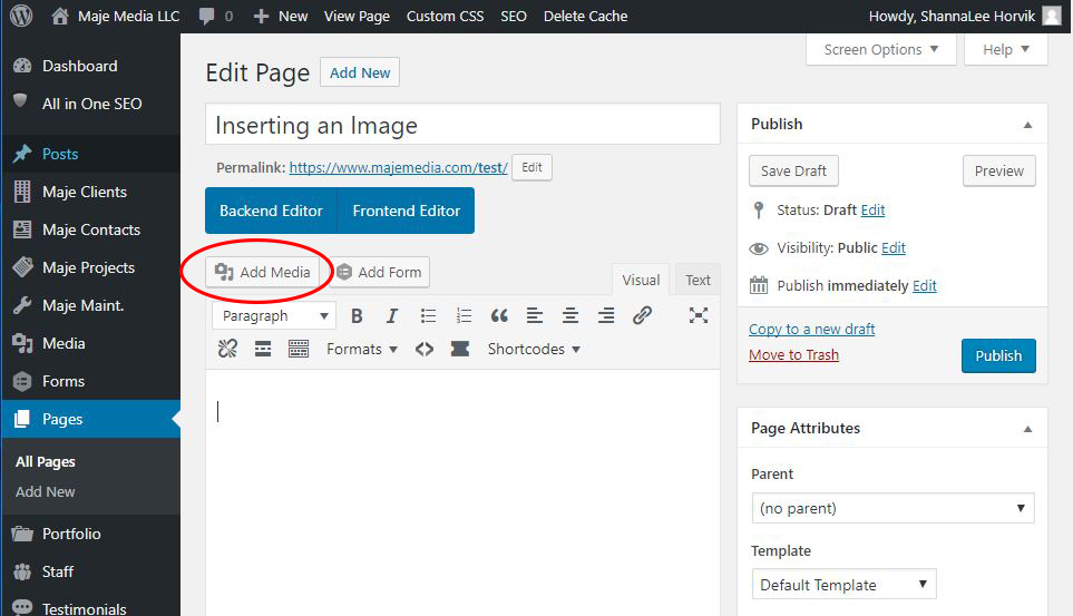 Inserting a WordPress Image