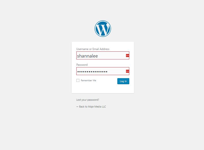 WordPress Login Screen WordPress Login Screen