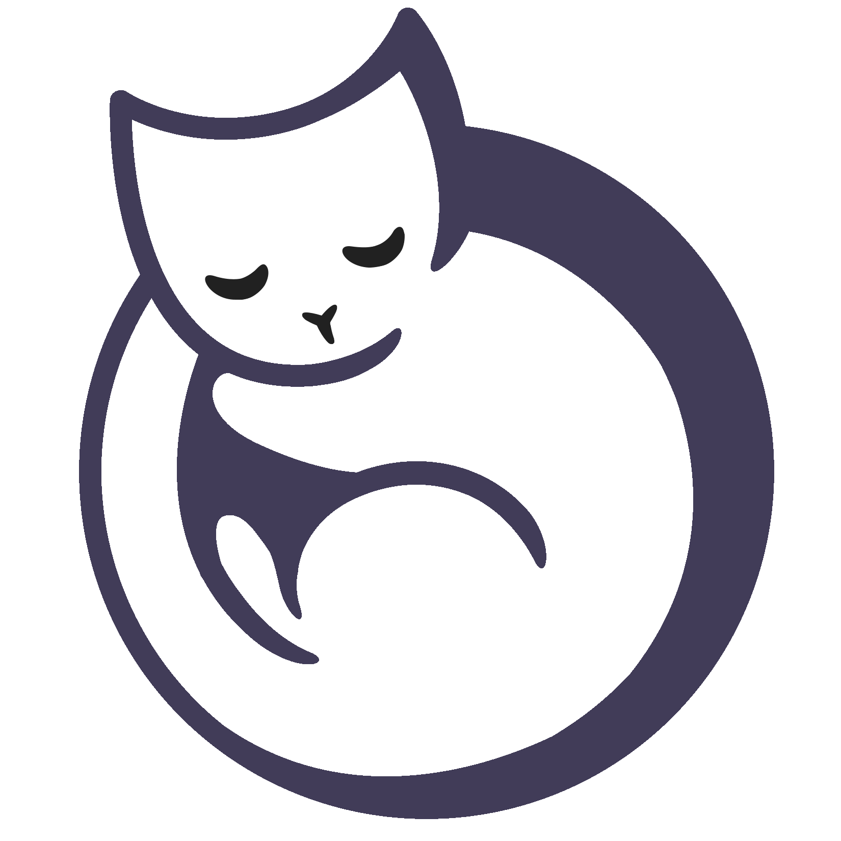 Purrly Digital logo: A sleeping cat wrapped in a near circle with its tail.